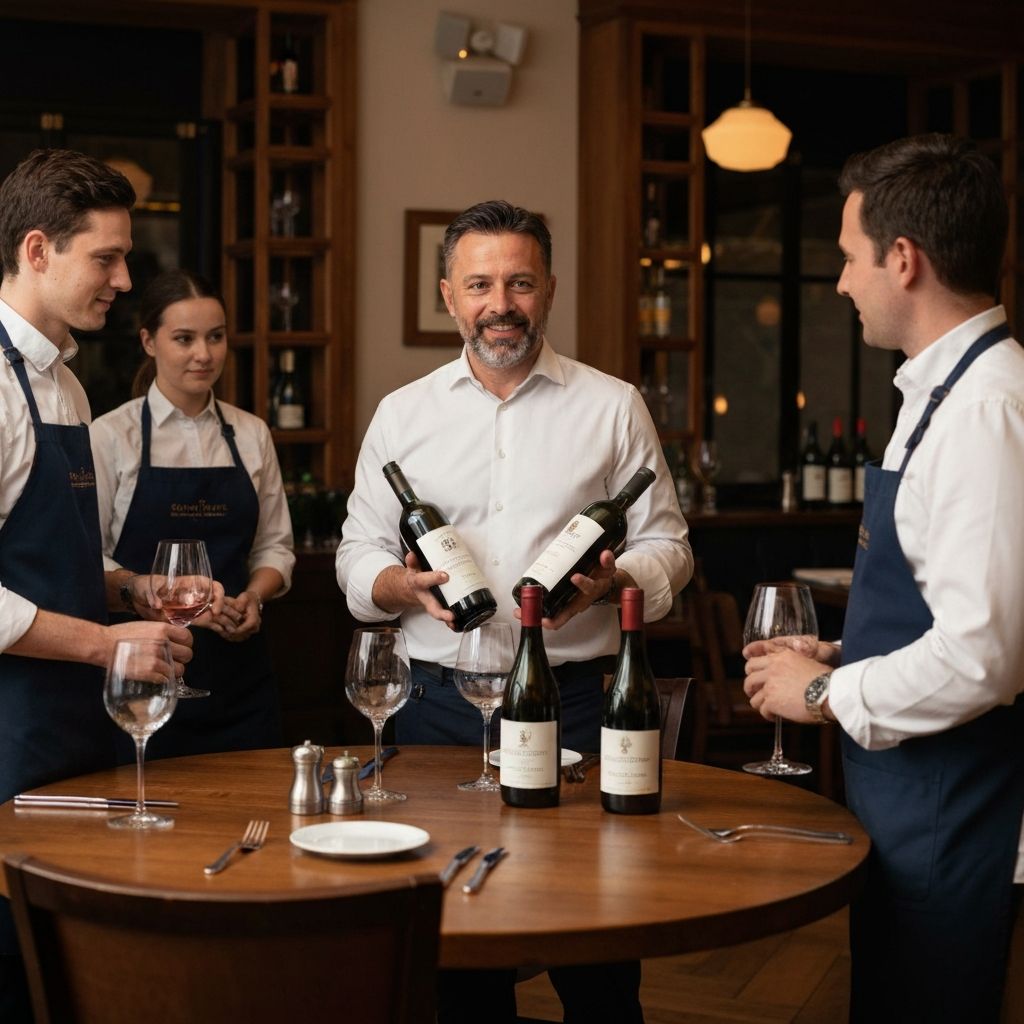 Wine ambassador presenting to restaurant staff