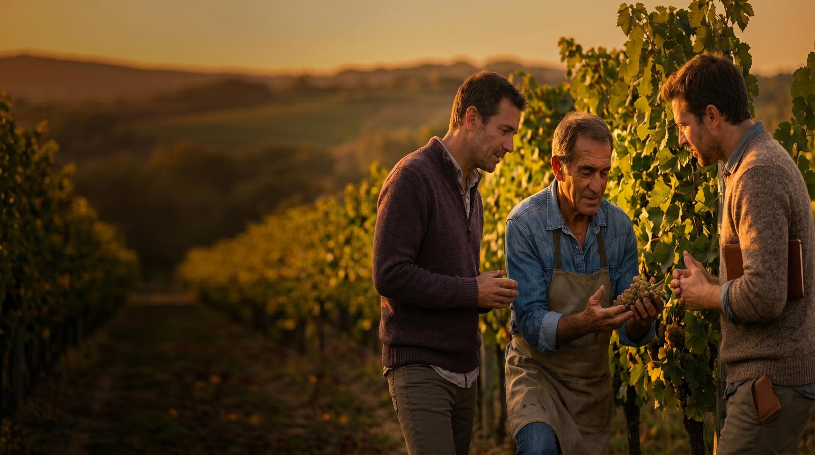 Wine professionals in vineyard